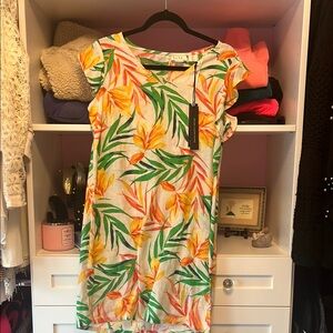 Nicole Miller Orange and Green Flutter Sleeve Sundress